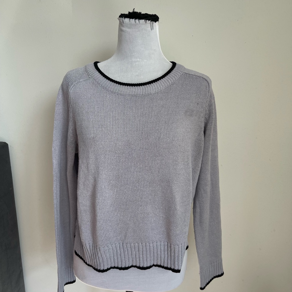 Divided Gray Crew Neck Sweater With Black Trim